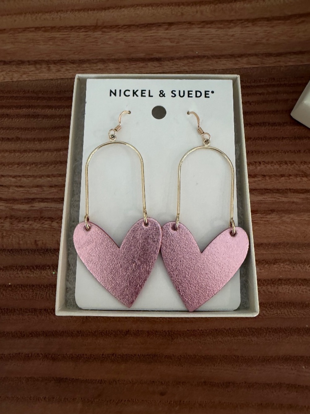 Pink Satin Sweetheart Nickel and Suede Earrings